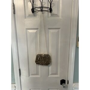 Vtg Whiting & Davis Gold Mesh Evening Clutch Purse w/ Rhinestone Clasp Art Deco